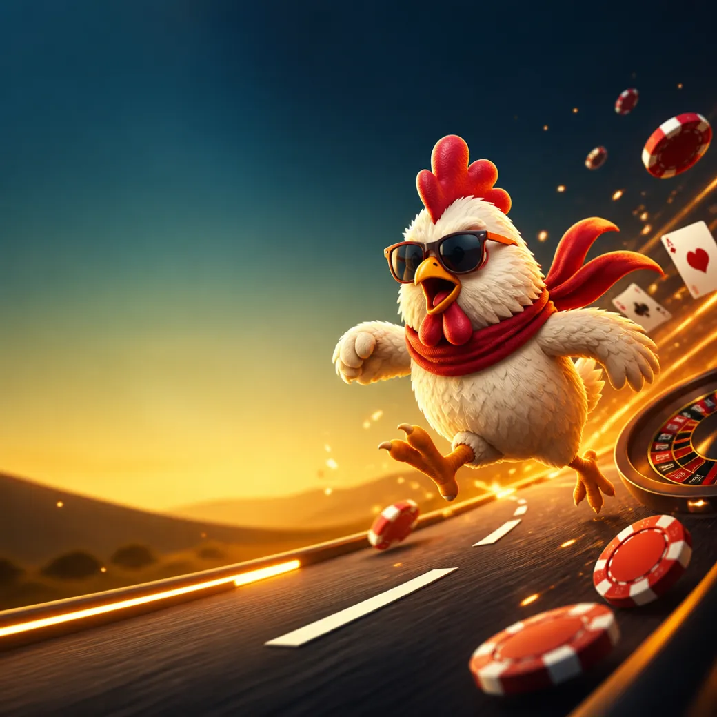 Modern casino design featuring playful chicken and road elements on the right, suitable for Chicken Road brand.